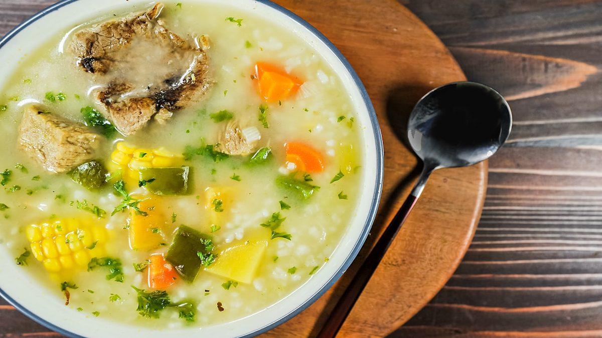 plant-forward small appetite meals — colorful vegetable soup in ceramic bowl