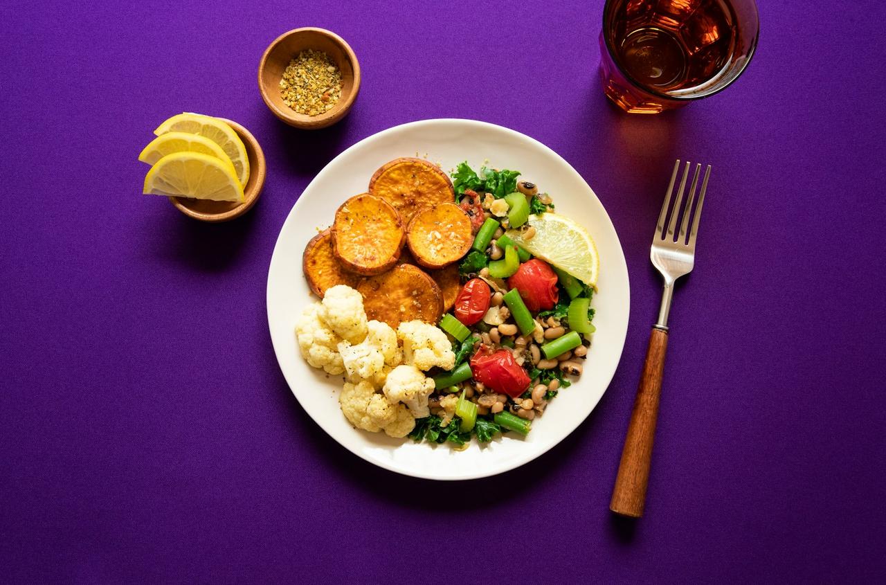 plant-forward meals kids — simple balanced plate with fresh ingredients